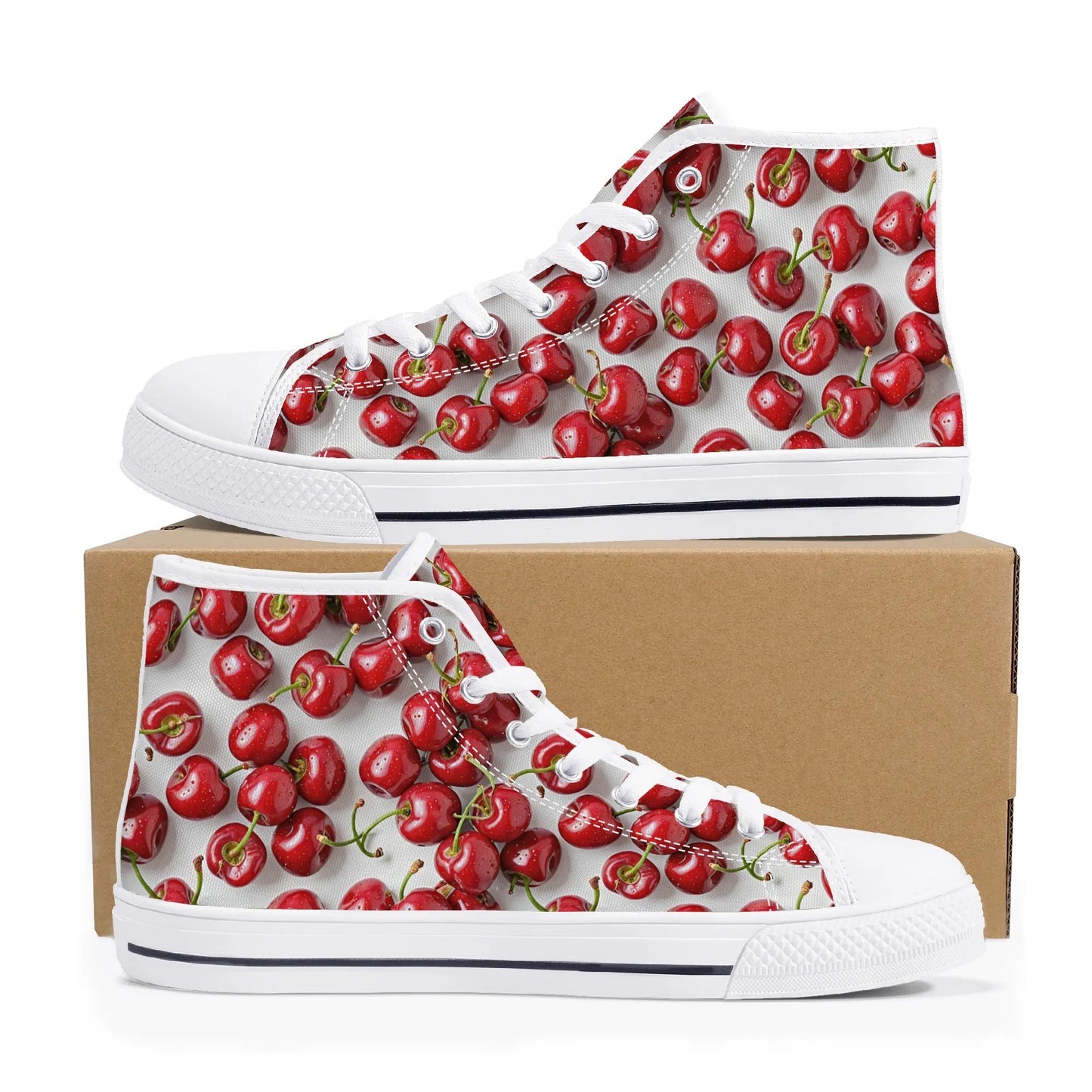 Womens High Top Canvas Shoes - Cherry