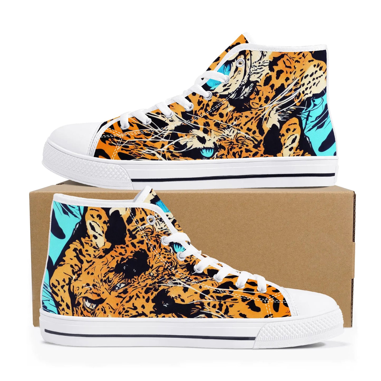 Womens High Top Canvas Shoes - Leopard