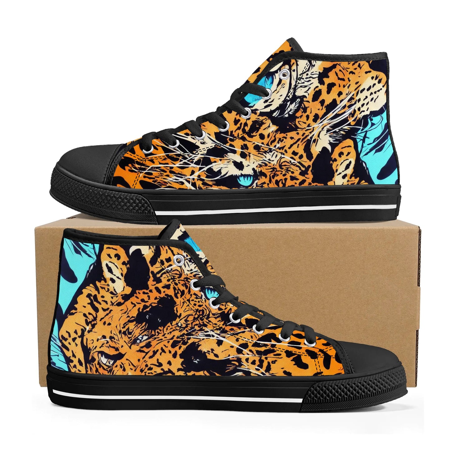 Womens High Top Canvas Shoes - Leopard