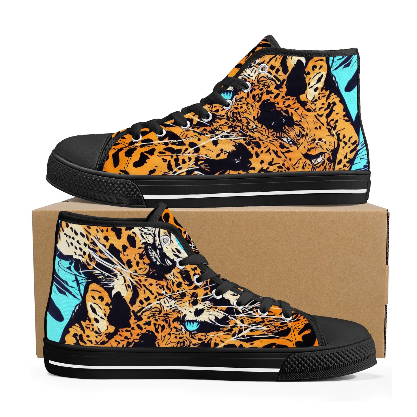 Mens High Top Canvas Shoes - Leopard