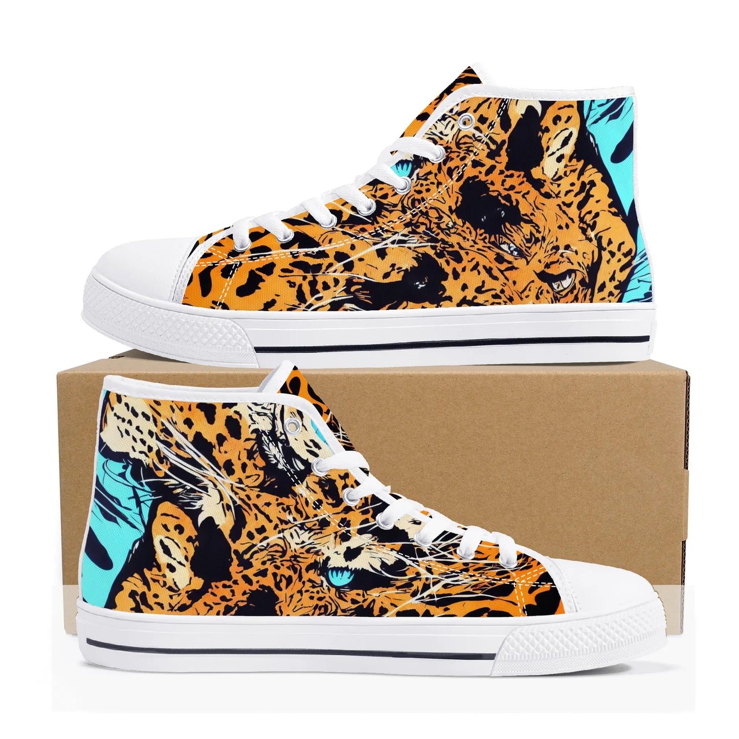 Mens High Top Canvas Shoes - Leopard