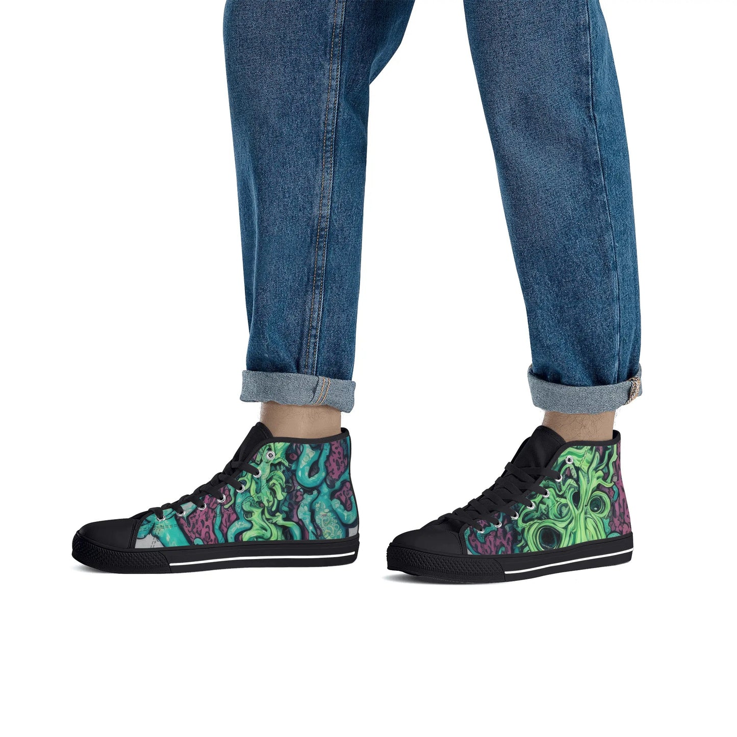 Mens Rubber High Top Canvas Shoes - Sea Creatures