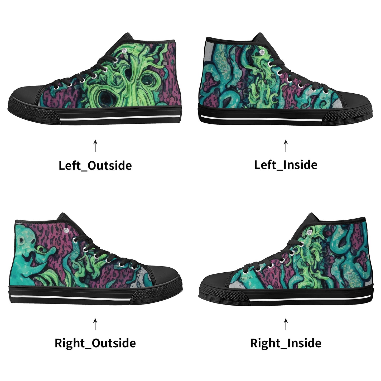 Mens Rubber High Top Canvas Shoes - Sea Creatures