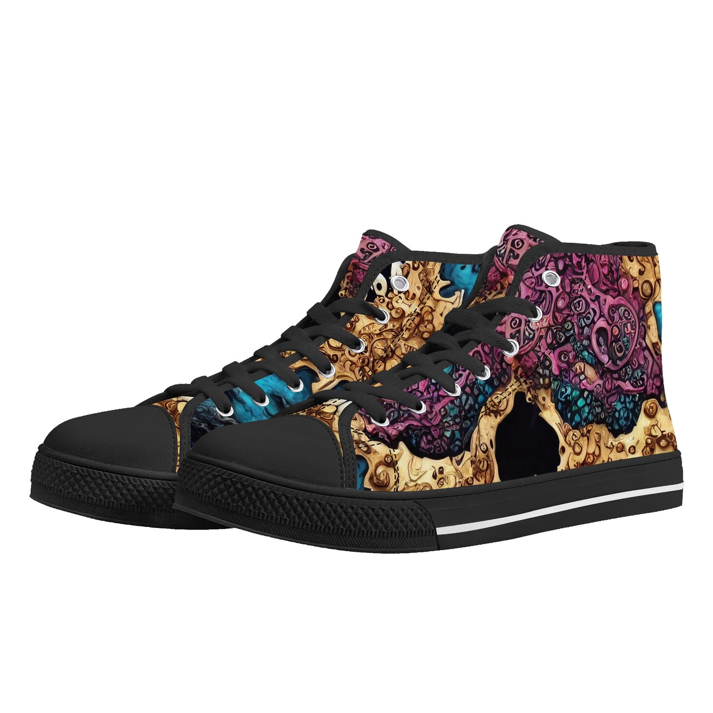 Mens High Top Canvas Shoes - Skull Dance