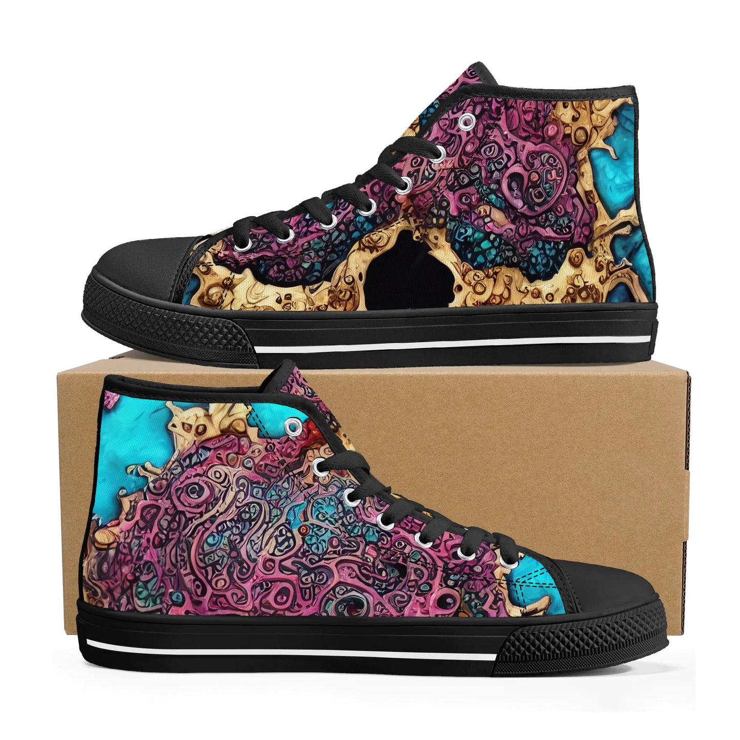 Mens High Top Canvas Shoes - Skull Dance