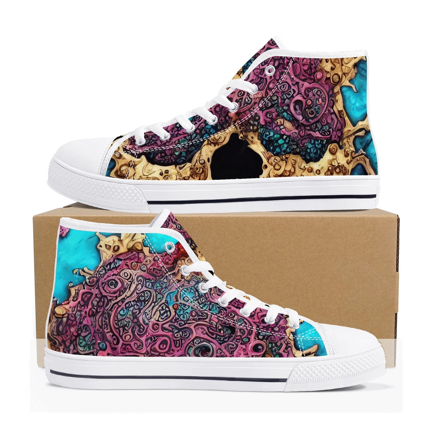 Mens High Top Canvas Shoes - Skull Dance